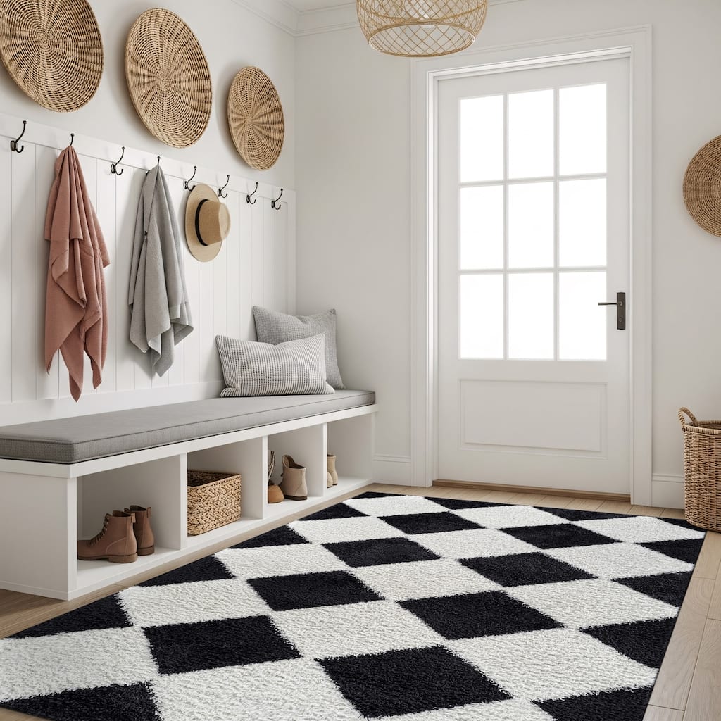 Diamond Wave Shag Rug - Cozy Feel for Living Room, Bedroom, or Entryway - Anthracite Dark Gray - Medium Pile