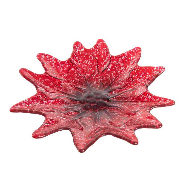 Transpac Glass 10.24 in. Red Christmas Poinsettia in Bloom Plate