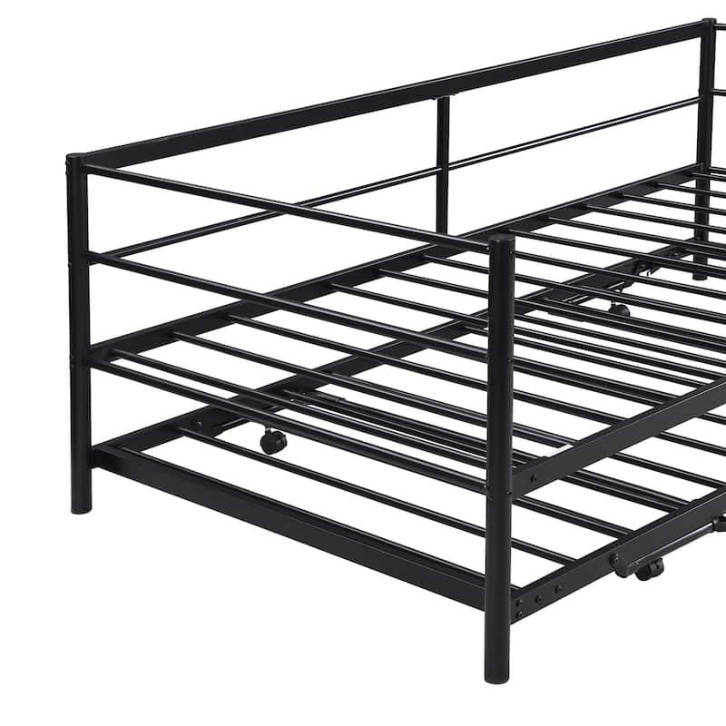 Twin Size Metal Daybed With Adjustable Trundle, Pop Up Trundle
