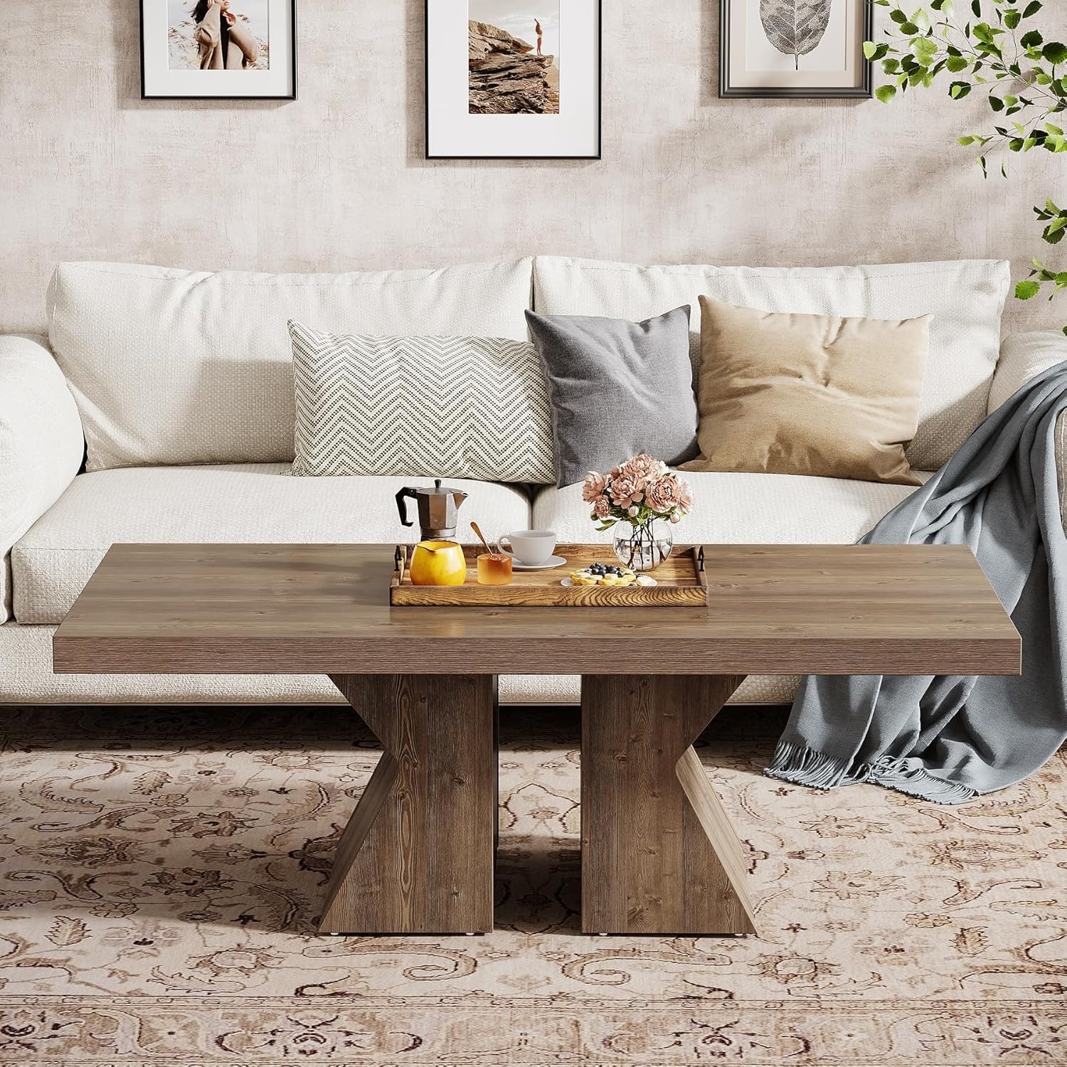 Rectangular Coffee Table Wood Center Table for Living Room
