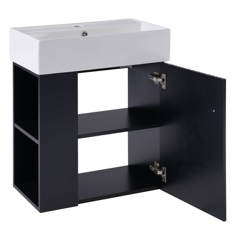 21.6" White Floating Bathroom Vanity - Space-Saving Wall-Mounted Sink Cabinet with Side Storage & Soft-Close Door