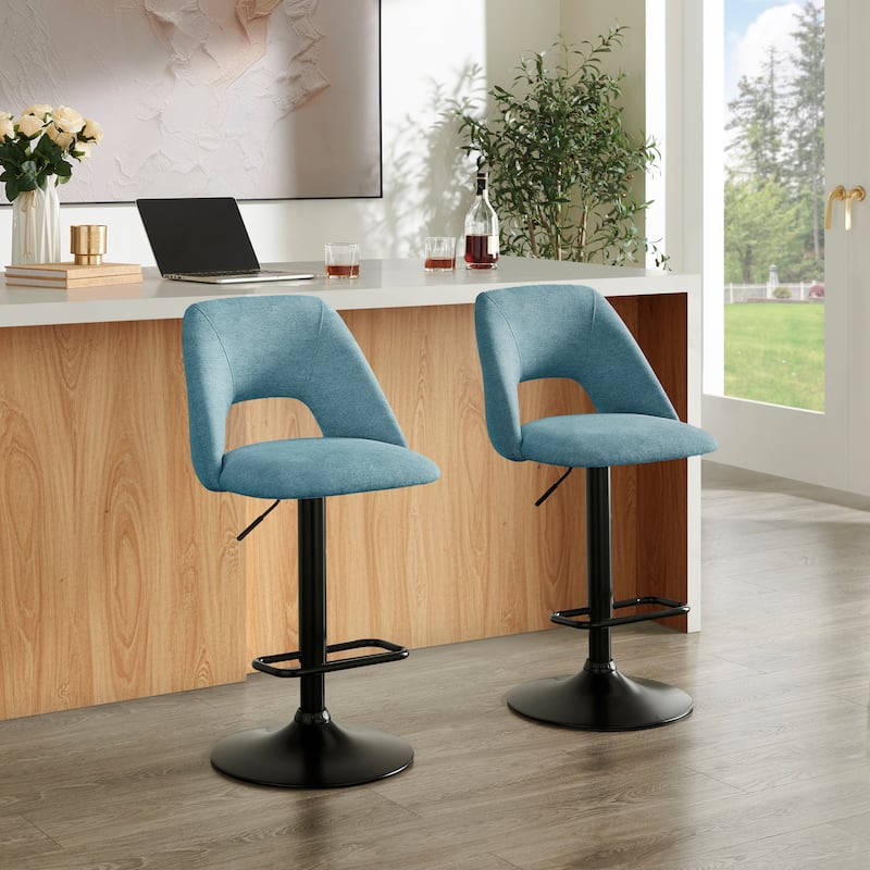 Roundhill Furniture Nuvia Contemporary Adjustable Barstool with Upholstered Swivel Seats, Set of 2