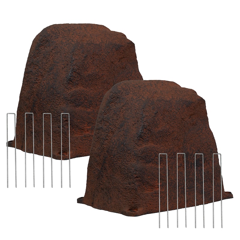 Sunnydaze Flat-Top Artificial Landscape Rock Cover with Stakes - Rust