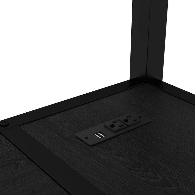 Full Over Twin Bunk Bed with Desk, Shelves, LED, and USB, Black