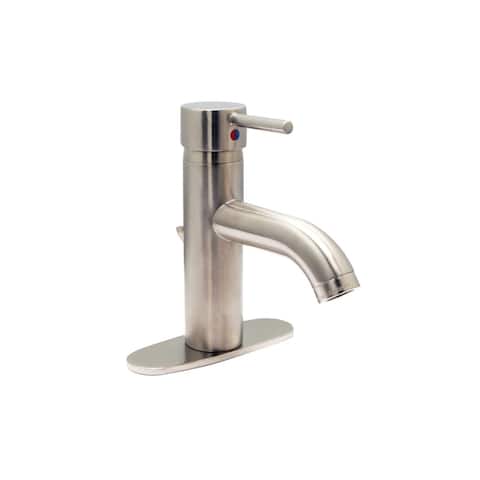 Euro Single Hole Bathroom Lavatory Faucet in PVD Satin Nickel Finish - Single Hole