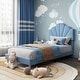 preview thumbnail 9 of 20, Modern Velvet Upholstered Bed Frame, Platform Bed with Height Adjustable Headboard for Boys Girls, Wood Slat Support Blue - Twin XL