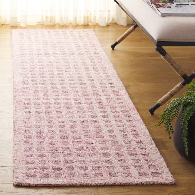 SAFAVIEH Handmade Abstract Nurcan Modern & Contemporary Wool Rug - 2'3" x 8' Runner - Pink