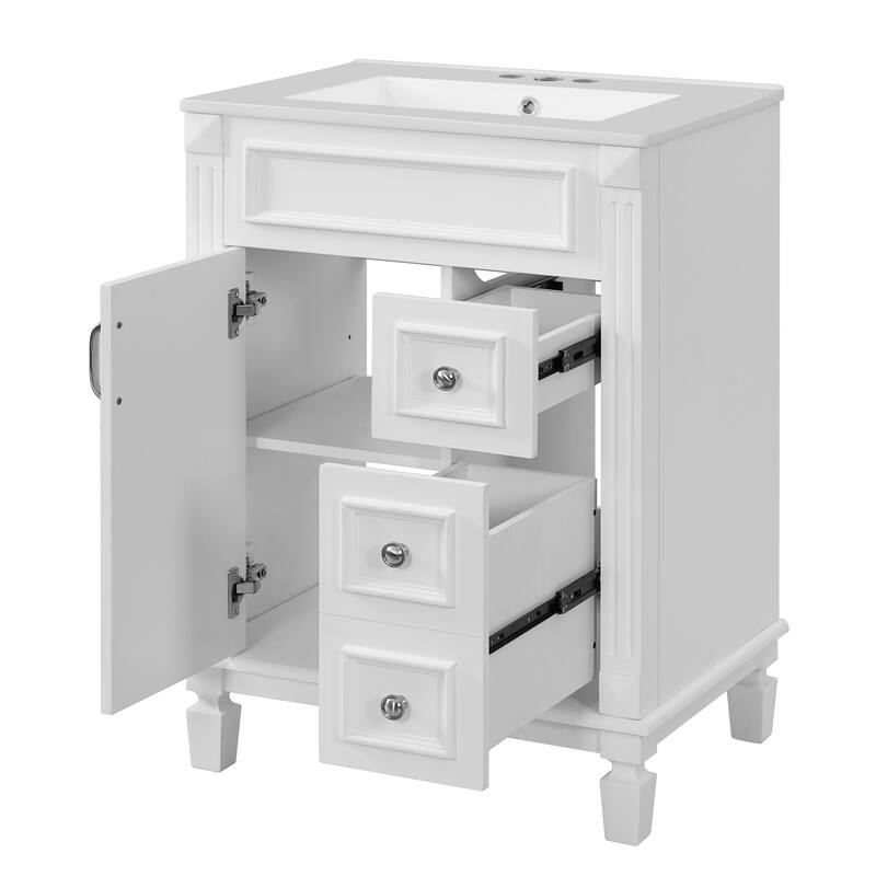 24" Bathroom Vanity With Ceramic Sink,Small Bathroom Sink Cabinet,Modern Cabinet With 2 Drawers And Adjustable Shelf