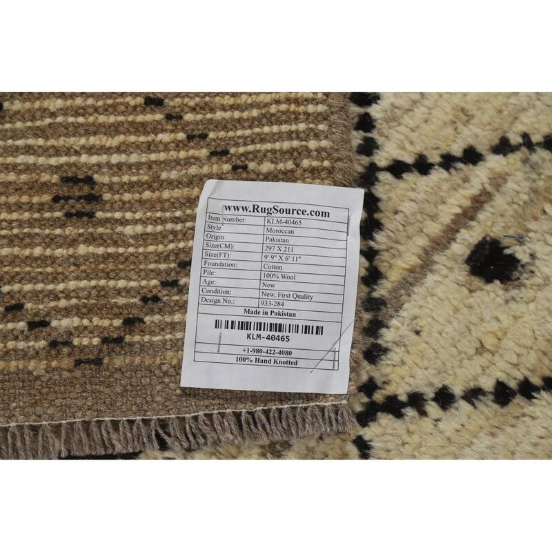 Beige Trellis Moroccan Oriental Area Rug Handmade Wool Carpet - 6'11" x 9'9"