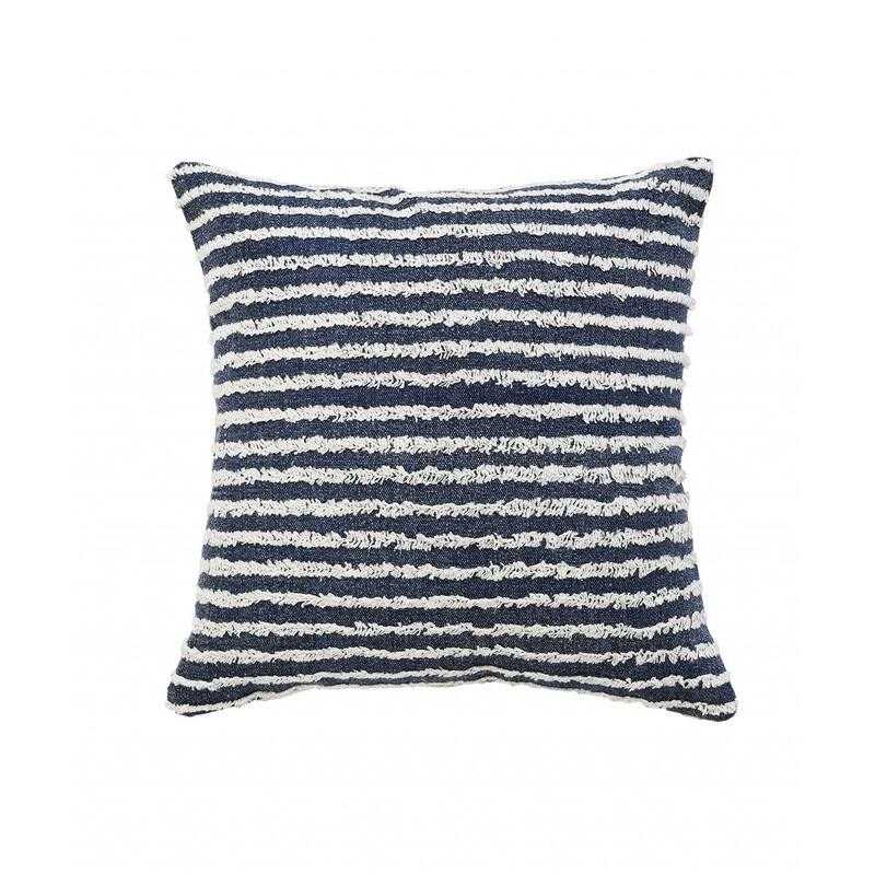 HomeRoots 20" X 20" Ensign Blue And Cream 100% Cotton Striped Zippered Pillow