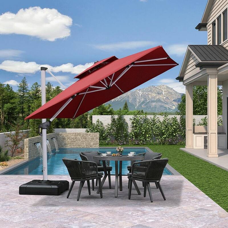 PURPLE LEAF 9ft Square 360 Degree Rotation Patio Offset Umbrella