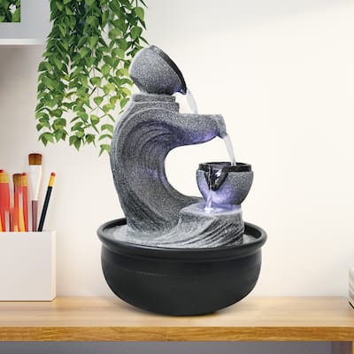 15.7"H Indoor Relaxation Tabletop Water Fountain Feature Desktop Waterfall Fountains