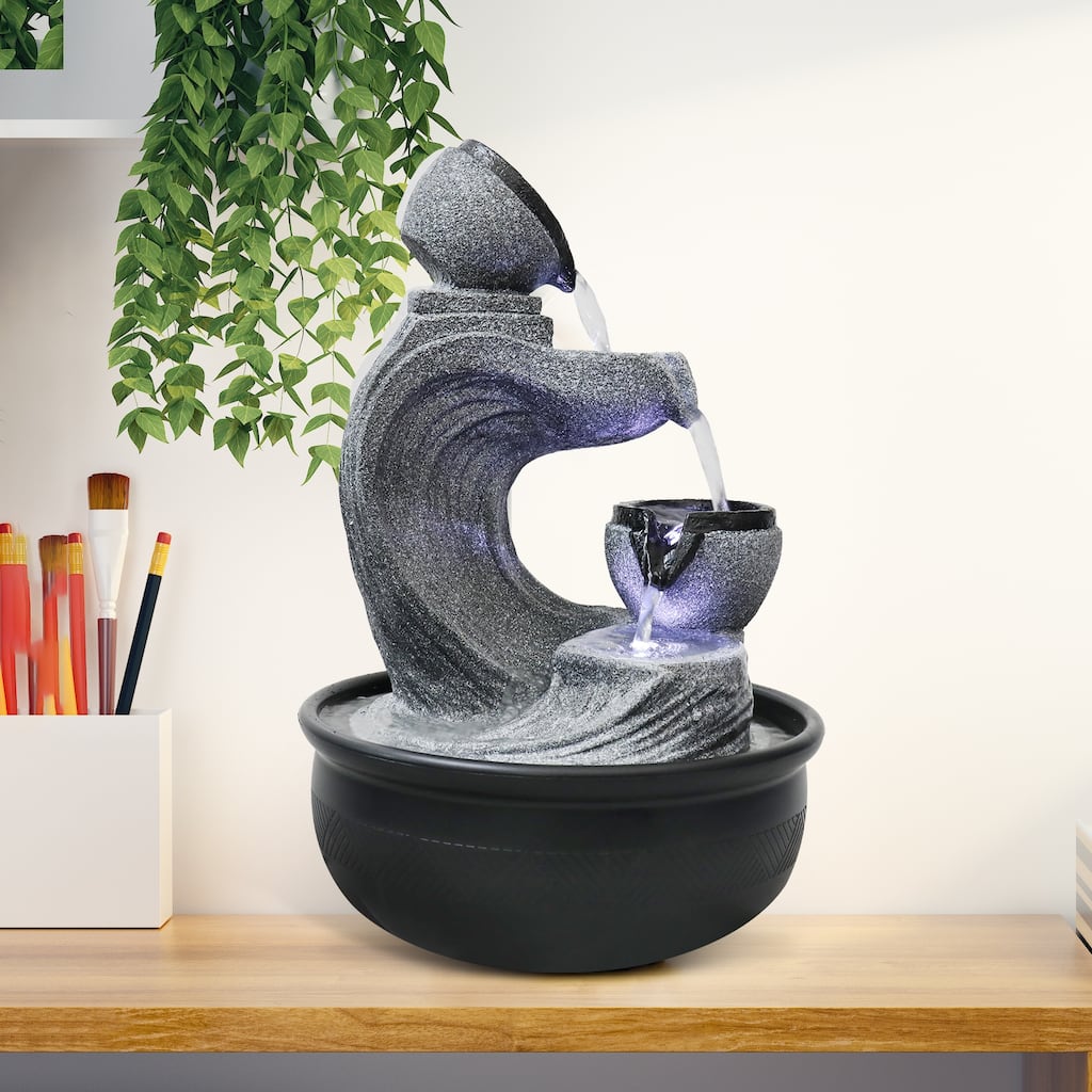 15.7"H Indoor Relaxation Tabletop Water Fountain Feature Desktop Waterfall Fountains