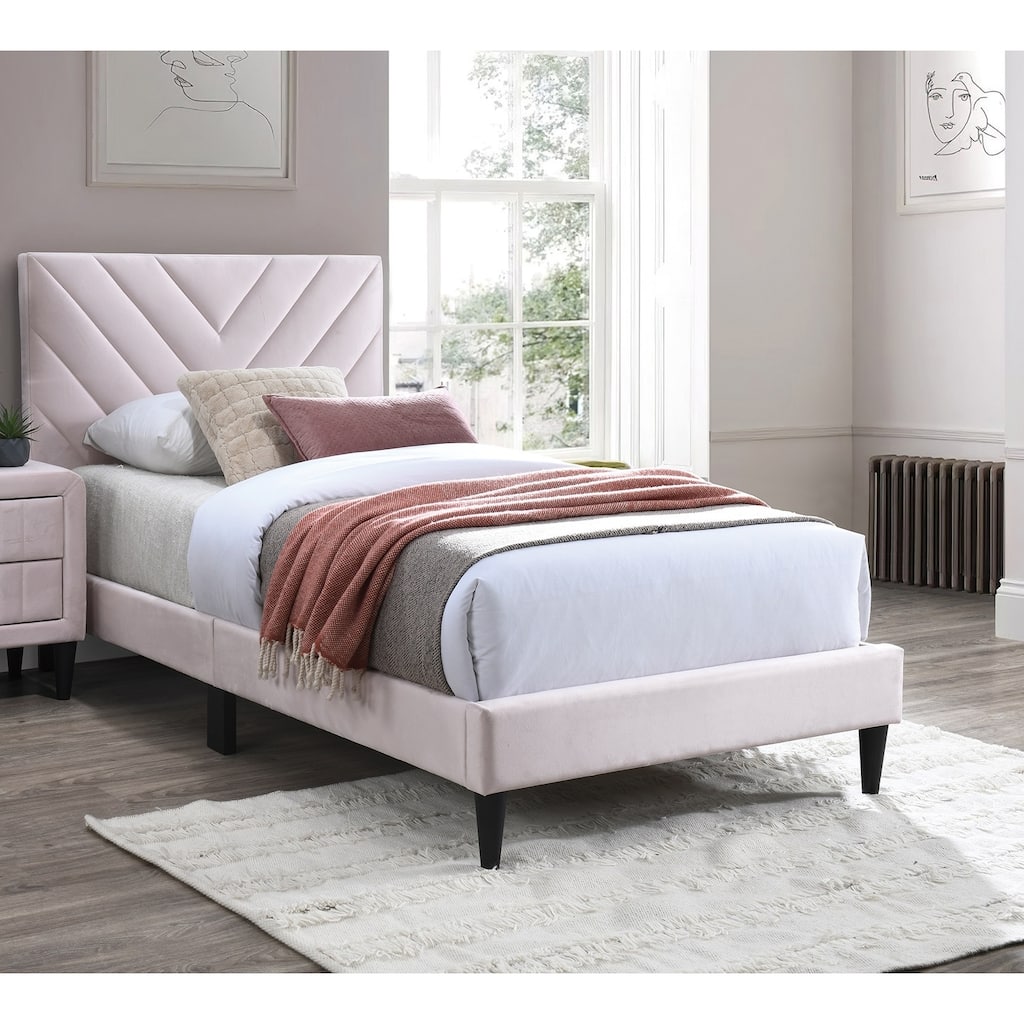 Light Pink Adjustable Headboard Twin Bed with Middle Support Legs - Cozy Finish!