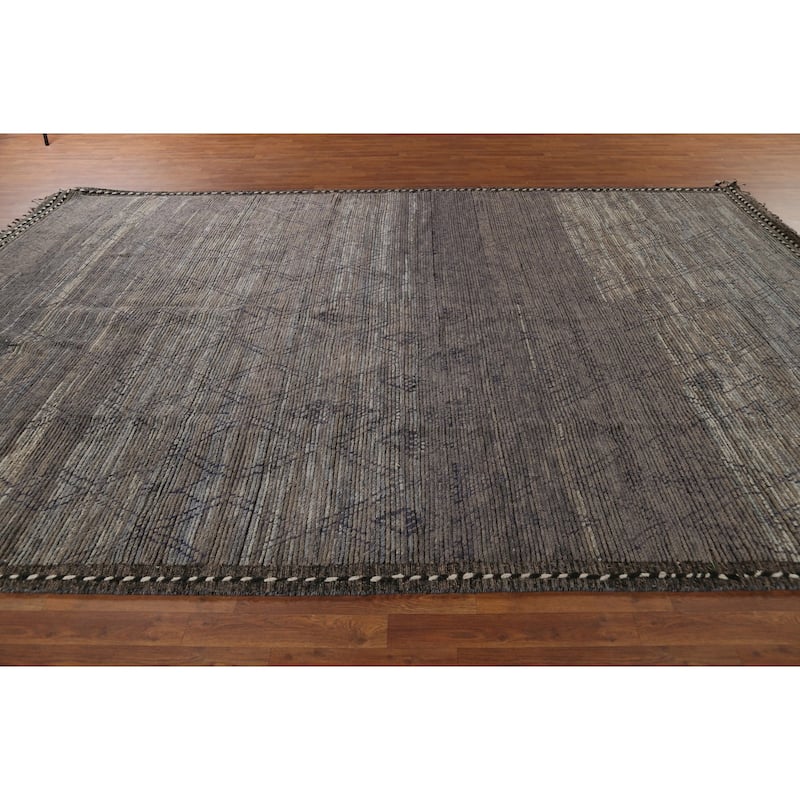 All-Over Trellis Moroccan Abstract Area Rug Hand-Knotted Wool Carpet - 9'1"x 13'4"