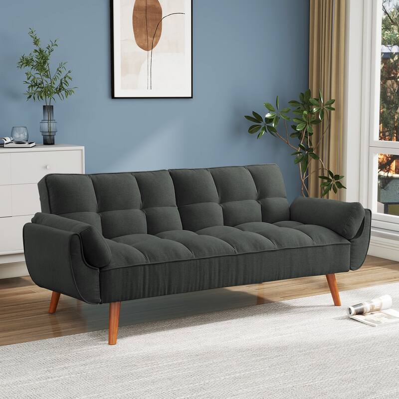 75.39 IN. Futon Sofa Bed, Convertible Upholstered Couch Sleeper with Reclining Sleeper Split Tufted Back