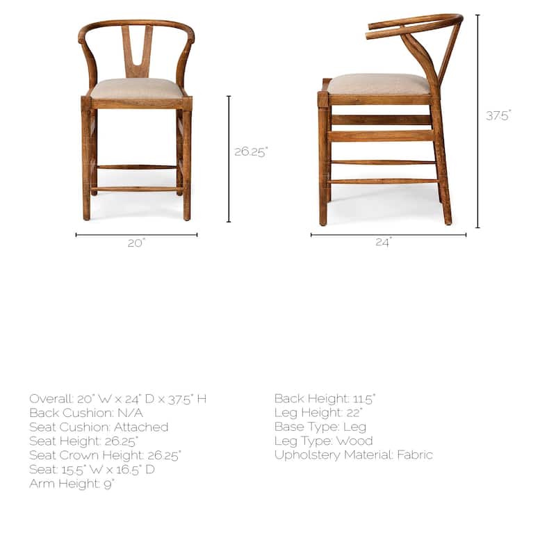 Trixie 37.5" Total Height Cream Upholstered Seat Brown Wood Frame Counter Stool