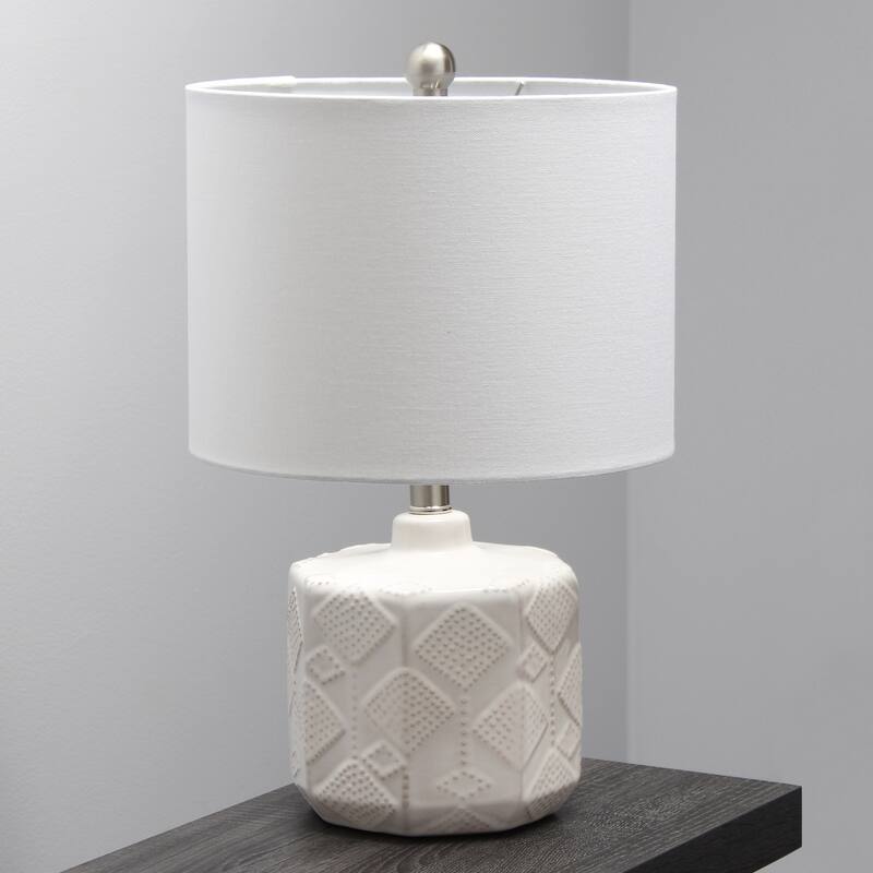 19 in. Off White Finish Table Lamp with White Shade, Desk Lamp for Writing and Computer Desks