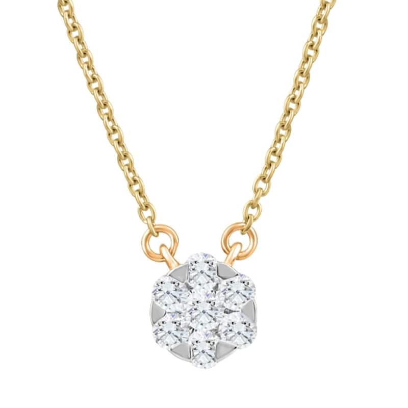 1/4Ct TW Lab Grown Diamond Halo Round Pendant Yellow Gold Women's Necklace 18"