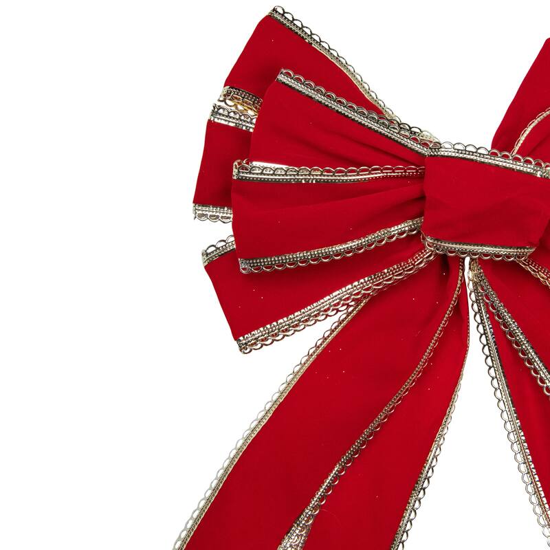 Velvet 10-Loop Christmas Bow Decoration - 12" x 25" - Red and Gold - 12" x 25"