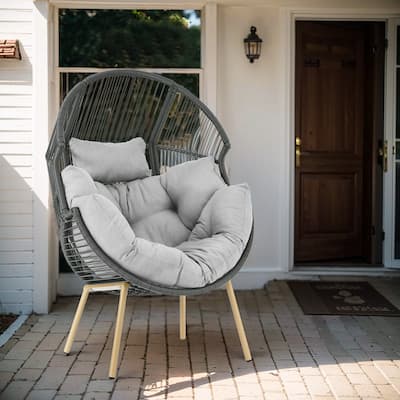 Outdoor Wicker Egg Chair with Light Grey Cushion - Dark Grey
