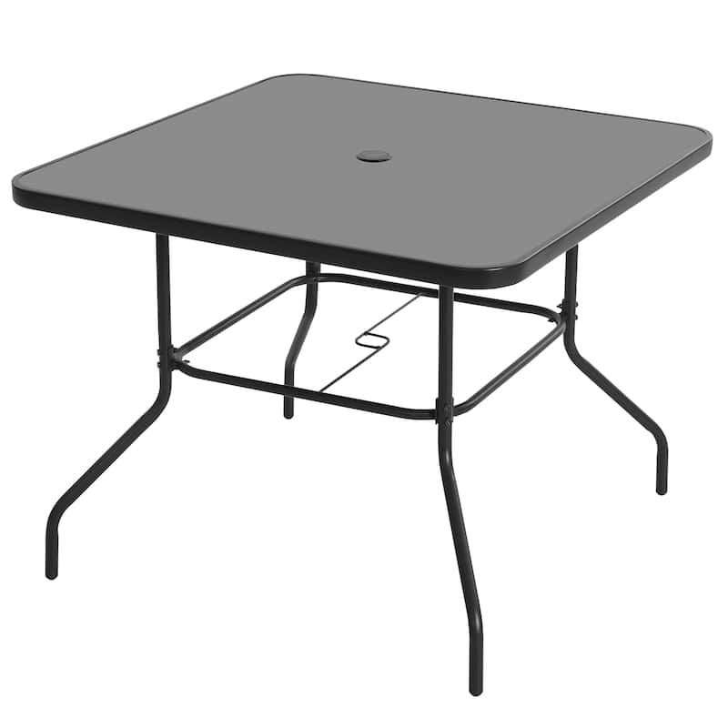 Outdoor Square Metal Dining Table with Tempered Glass Tabletop