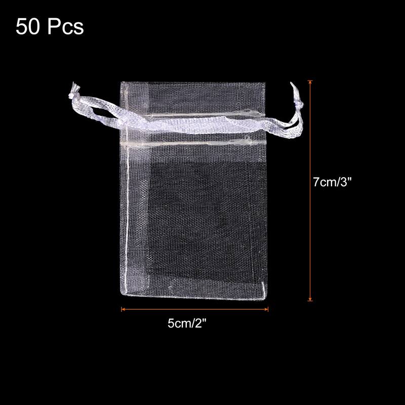 50pcs Organza Bags Drawstring Favor Pouches Sheer Mesh Bag for Wedding - White - 2 inch x 3 inch