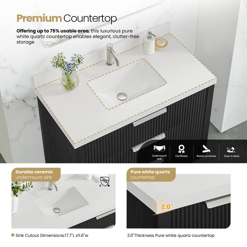 Santarem Single Vanity with Pure White Quartz Stone Top without Mirror