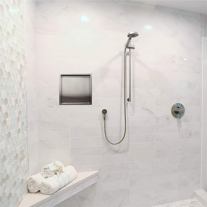 ALFI brand 16 x 16 Brushed Stainless Steel Square Single Shelf Bath Shower Niche - Grey