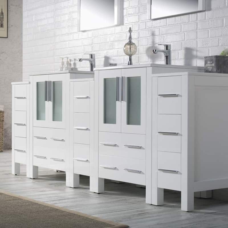 Blossom Sydney 84 Inch Solid Wood Double Sink Vanity with Side Cabinet