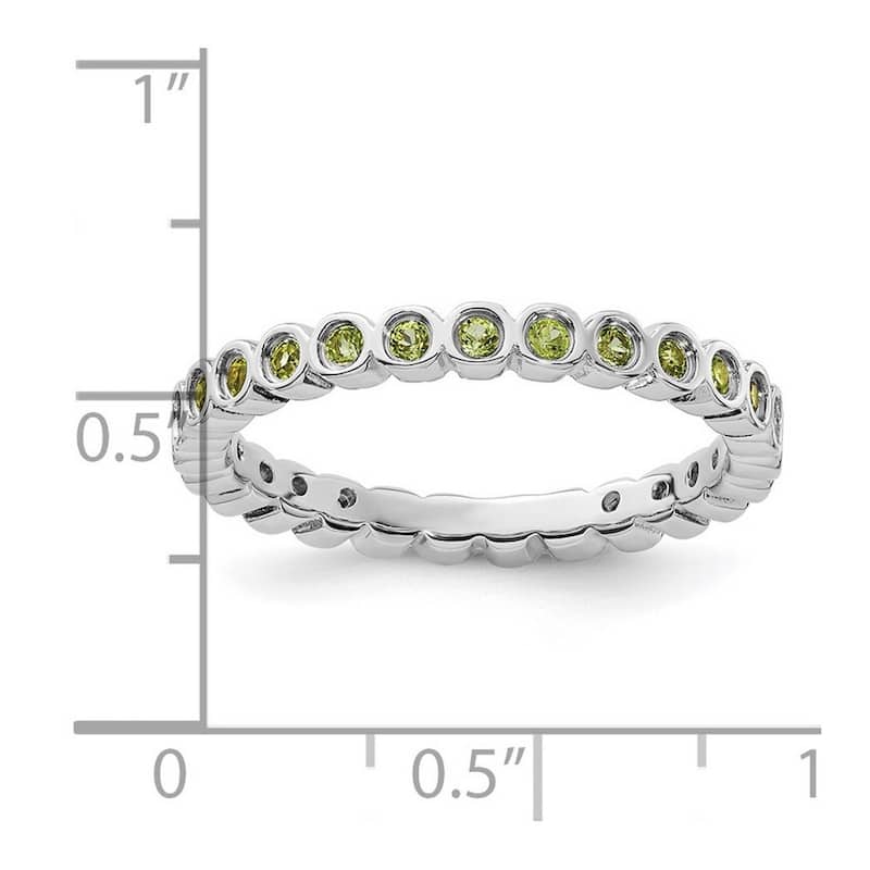 Curata 925 Sterling Silver Bezel Polished Patterned Stackable Expressions Peridot Ring