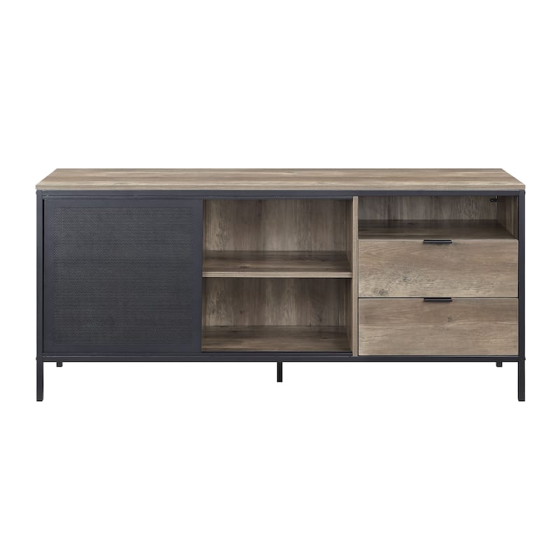Oak 63" Industrial TV Stand with Drawers & Shelf for TVs Up to 60"