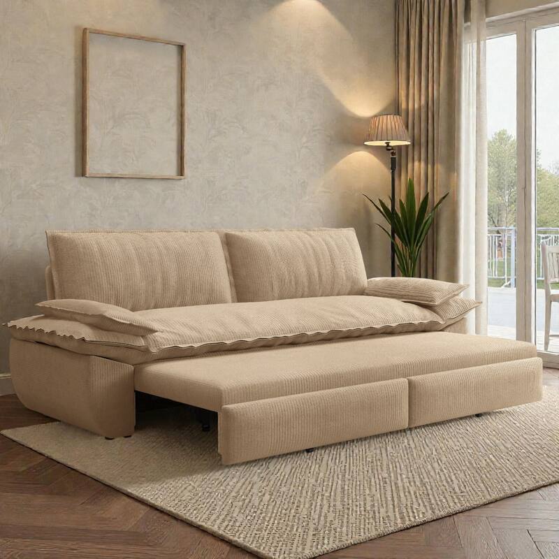 73.2" Pull Out Sofa Bed, 3-in-1 Convertible Queen Sleeper Sofa, Velvet Loveseat Couch for Living Room Bedroom