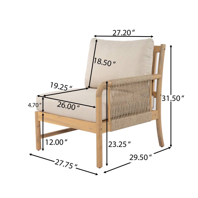 Christopher Knight Home - Havenport Modern Outdoor Wooden 5-Piece Chat Set with Rope Accents - 4 - Seater