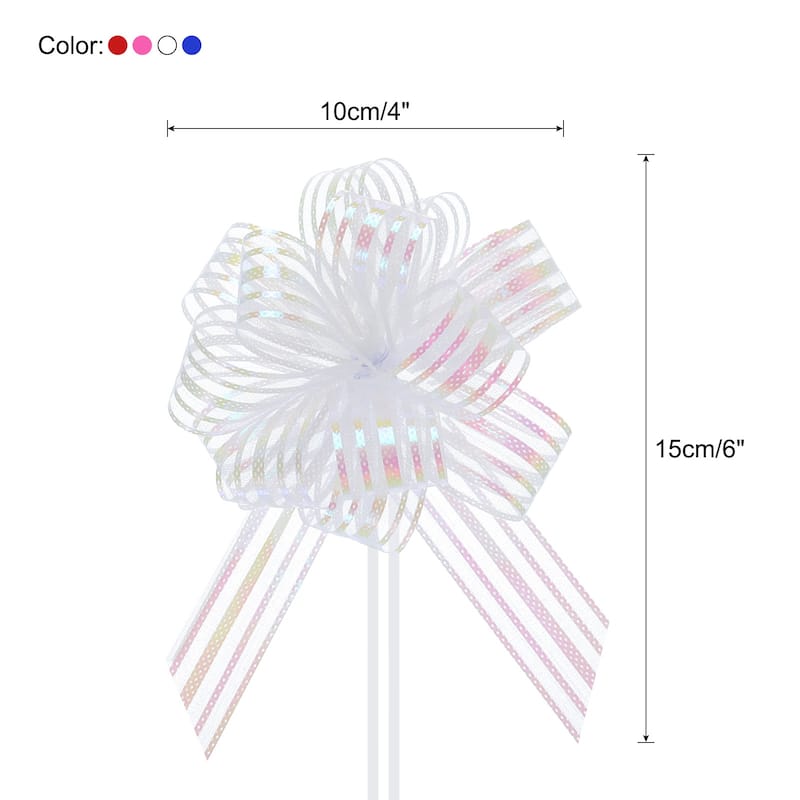 20pcs Large Organza Pull Bow Metallic Chiffon Gift Wrapping Bows - Blue, Pink, Red, White - 4 inch