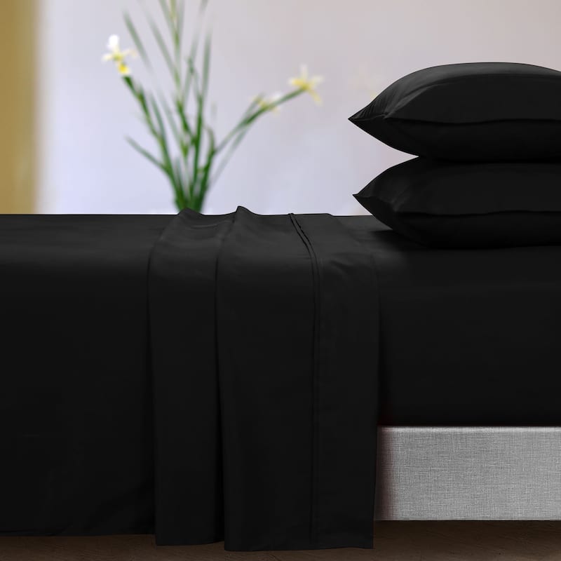Super Soft Extra Deep Pocket Bed Sheet Set with Oversize Flat - Twin - Black
