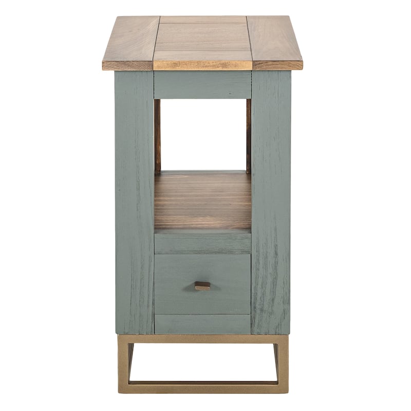 Timmy Chairside Table, 1 Drawer, Sage Green Pine Wood, 18 Inch