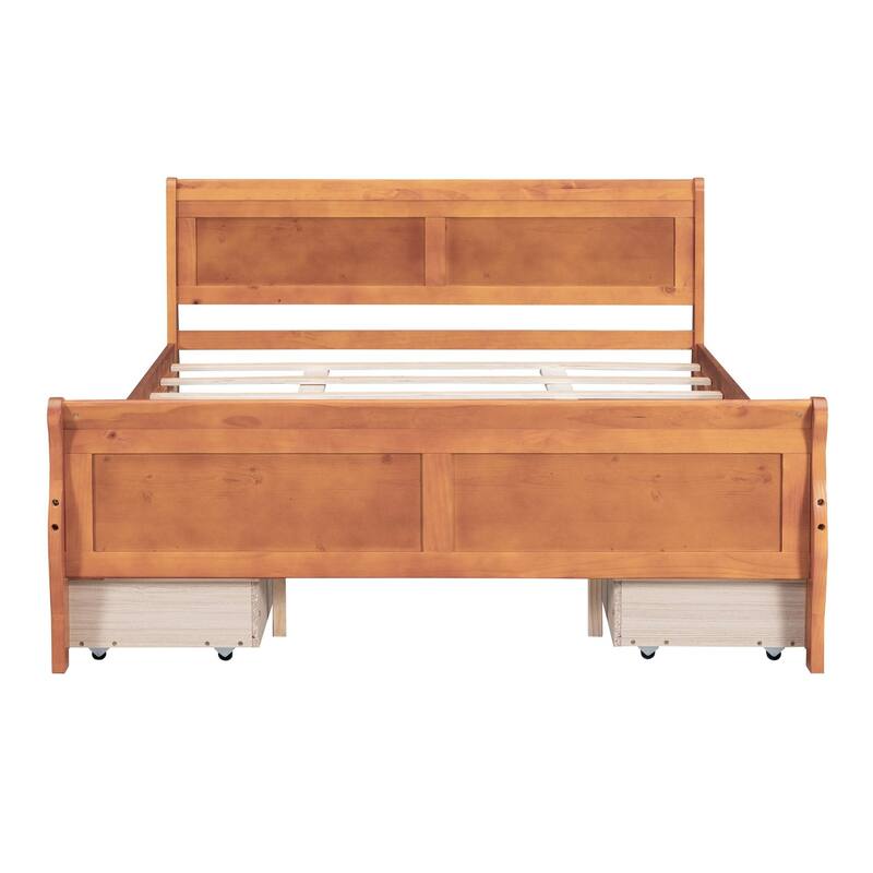 Wood Platform Bed with 4 Drawers and Streamlined Design