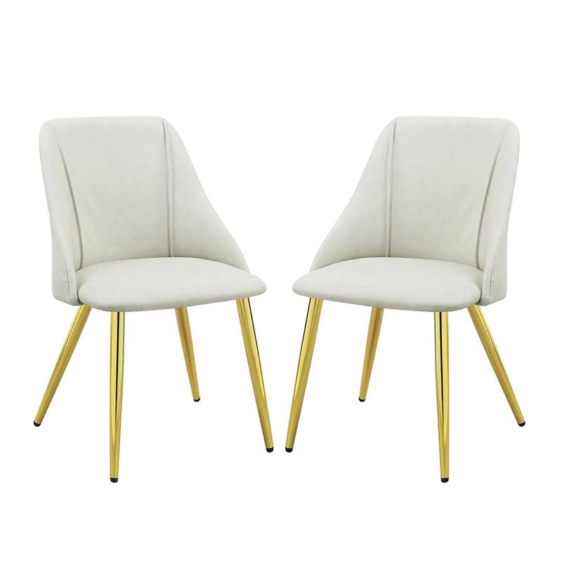 Set of 2 Synthetic Leather Upholstered Dining Chairs, White - White