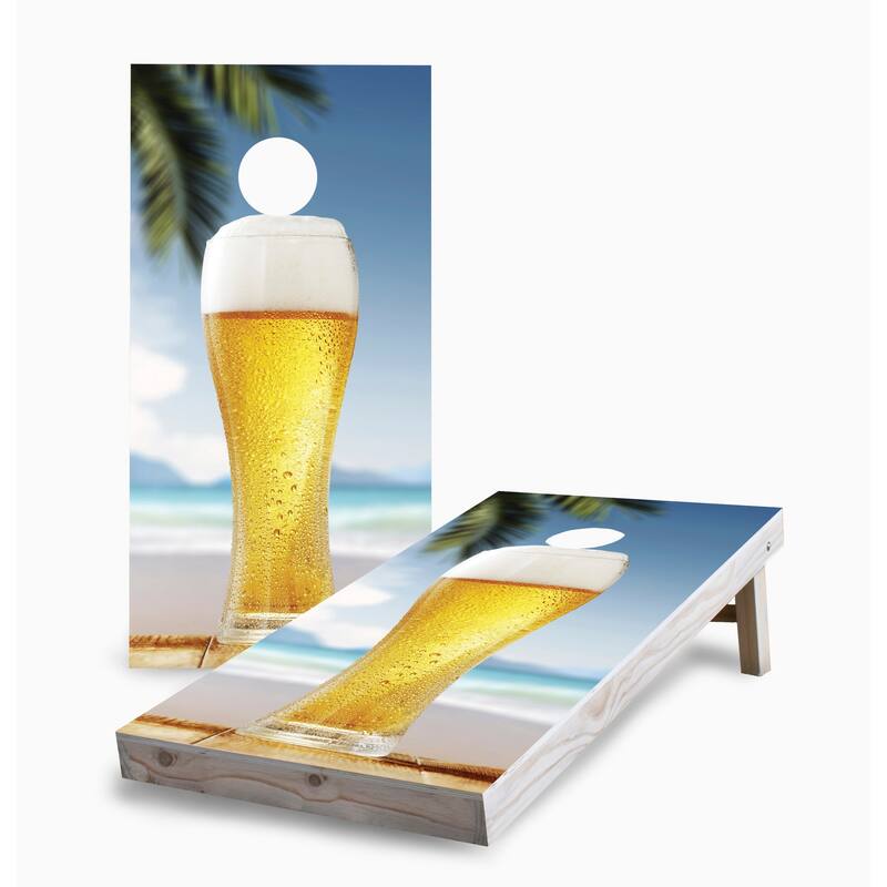 Cold Beer on the Beach Corn Hole Board Set w Case & Lights - 16 Years and Up
