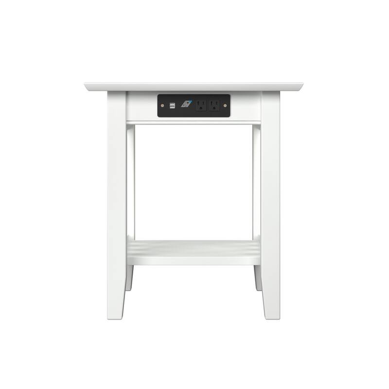 End Table with Charging Station - Modern Living Room Accent Table - White Finish - 20