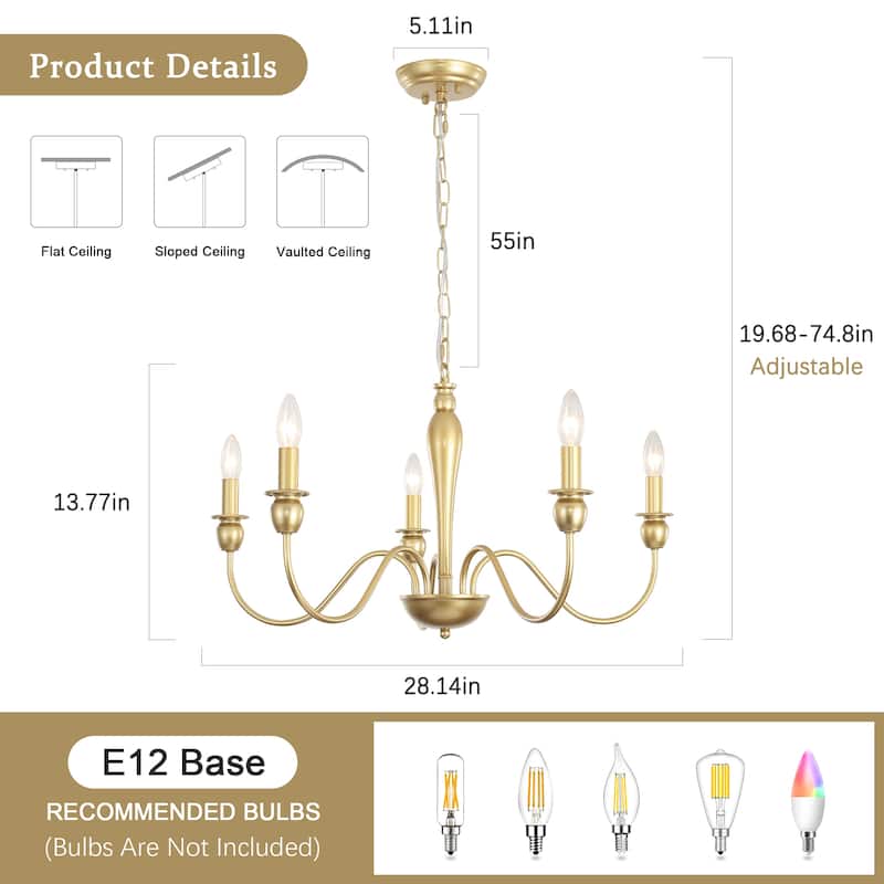 5-Light 28.14-inch Classic Chandelier Light for Kitchen Island Bedroom