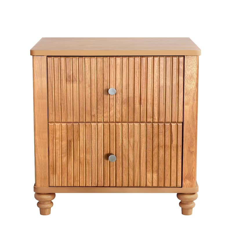 Fluted Nightstand, 21.65" Wide Side Table with 3 Drawers, Mid Century Modern Wood NightStand with Metal Handle
