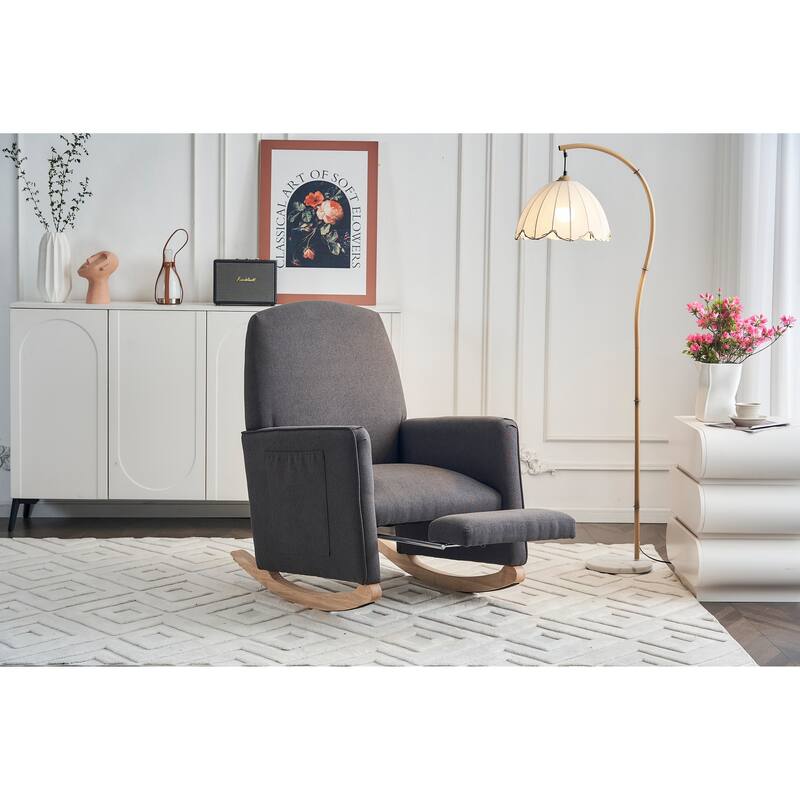 Comfortable Rocking Chair with Adjustable Footrest and Spacious Seat, Perfect for Relaxation and Leisure.