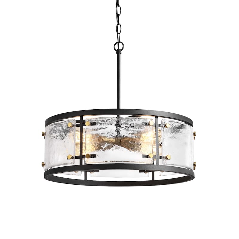 Laia Black 5-light Water Textured Glass Drum Pendant Chandelier - 19 inches in diameter x 16.3 inches H
