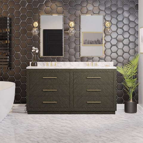 KitchenBathCollection Avery 72" Double Bathroom Vanity with Carrara Marble Top