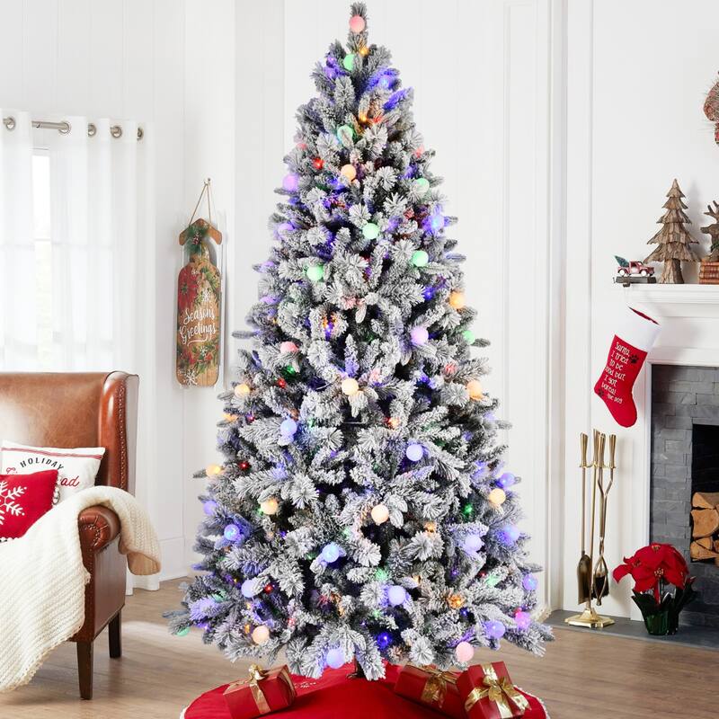 PE and PVC Floceked Christmas Tree with Lights - N/A