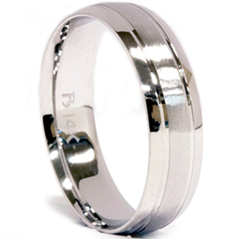 Mens White Gold 6mm Brushed Wedding Band Ring New