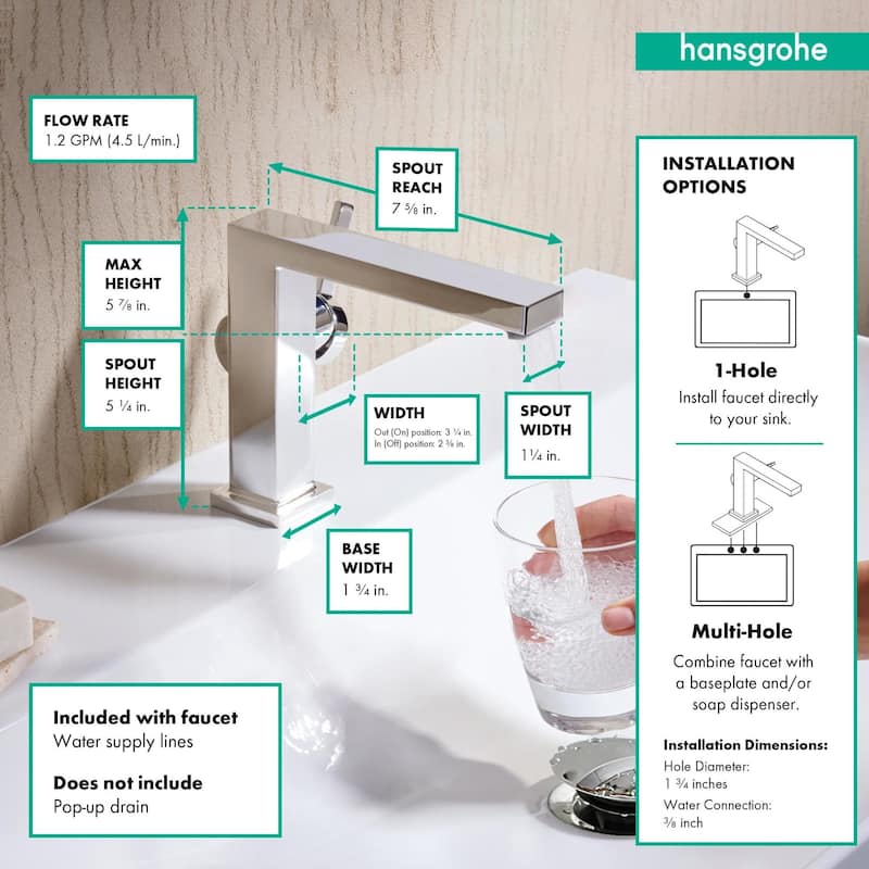 Hansgrohe 73021 Tecturis E 1.2 GPM Single Hole Bathroom Faucet