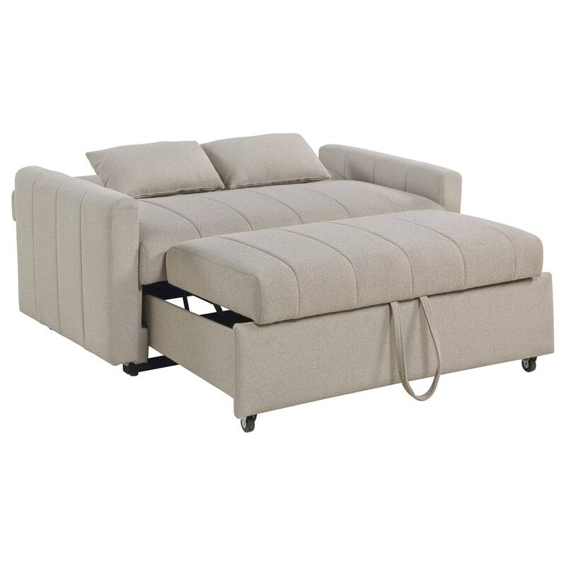 Porta Sleeper Sofa Bed, Latte Ivory Boucle Fabric, Full Size, 60 Inch